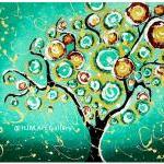 Whimsical Turquoise Tree Of Life Art Print - 11x14..