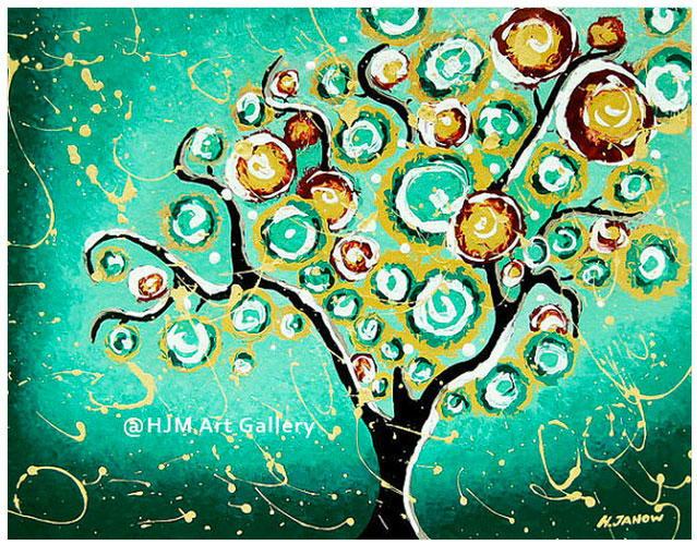 Whimsical Turquoise Tree Of Life Art Print - 11x14 Signed